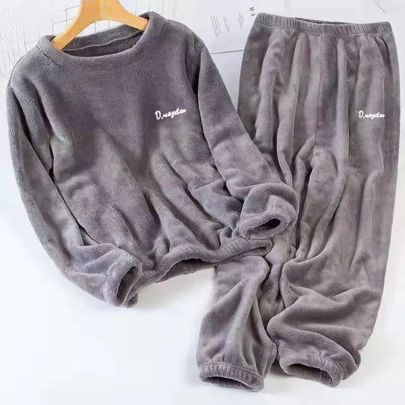 Leisure 2024 Autumn/Winter Women's Warm Velvet Pajamas Loose Round Neck Elastic Top Warm Wool Elastic Waist Tight Leg Pants Set thumbnail 5
