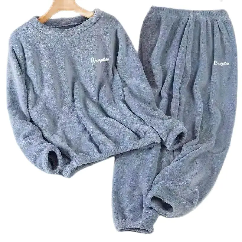 Leisure 2024 Autumn/Winter Women's Warm Velvet Pajamas Loose Round Neck Elastic Top Warm Wool Elastic Waist Tight Leg Pants Set thumbnail 6