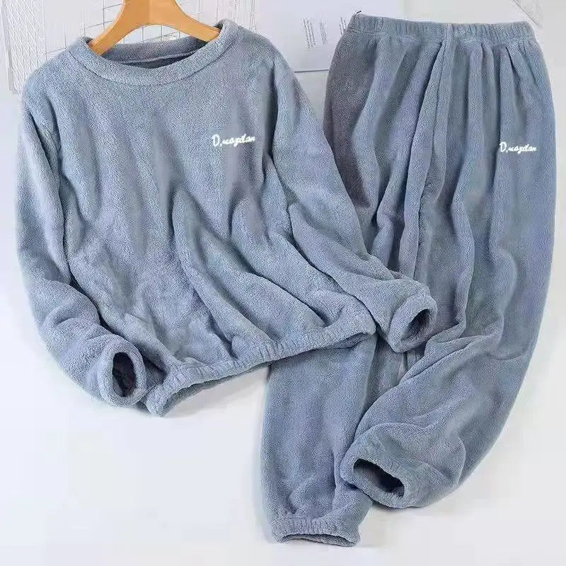Leisure 2024 Autumn/Winter Women's Warm Velvet Pajamas Loose Round Neck Elastic Top Warm Wool Elastic Waist Tight Leg Pants Set thumbnail 3