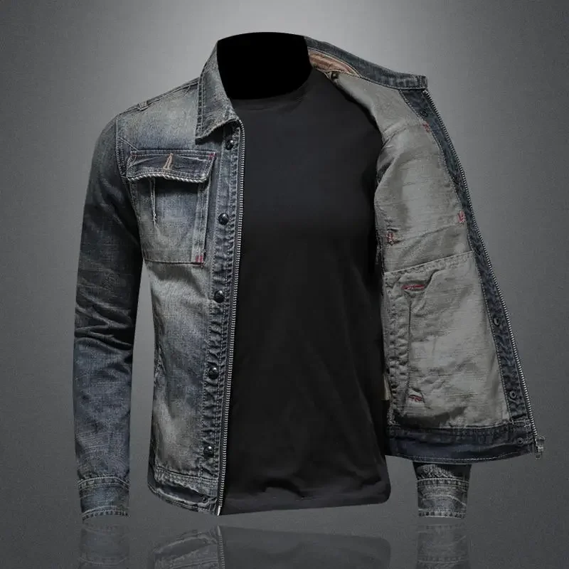 Men's Retro Classic Denim Jacket Autumn Street Trend Handsome Riding Windproof Men's Clothing High Street Casual Lapel Jacket thumbnail 2