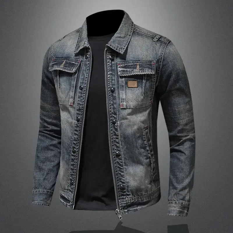 Men's Retro Classic Denim Jacket Autumn Street Trend Handsome Riding Windproof Men's Clothing High Street Casual Lapel Jacket thumbnail 3