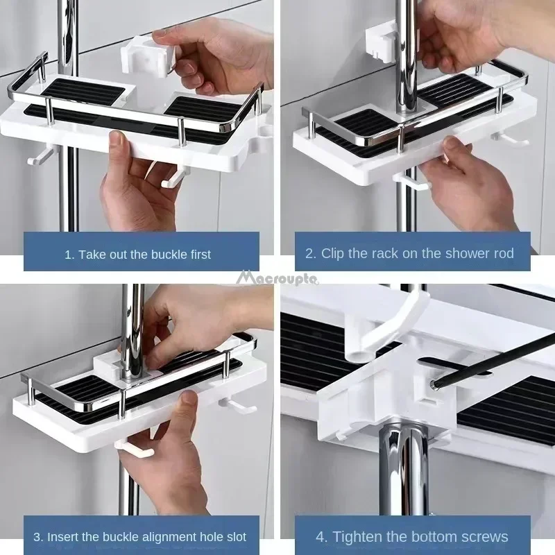 Bathroom Shower Storage Rack Organizer No Drilling Lifting Rod Shower Head Holder Shower Gel Shampoo Tray Holder Pole Shelves thumbnail 6