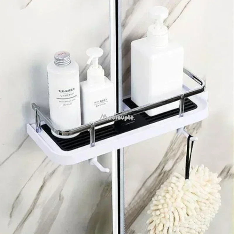 Bathroom Shower Storage Rack Organizer No Drilling Lifting Rod Shower Head Holder Shower Gel Shampoo Tray Holder Pole Shelves thumbnail 3