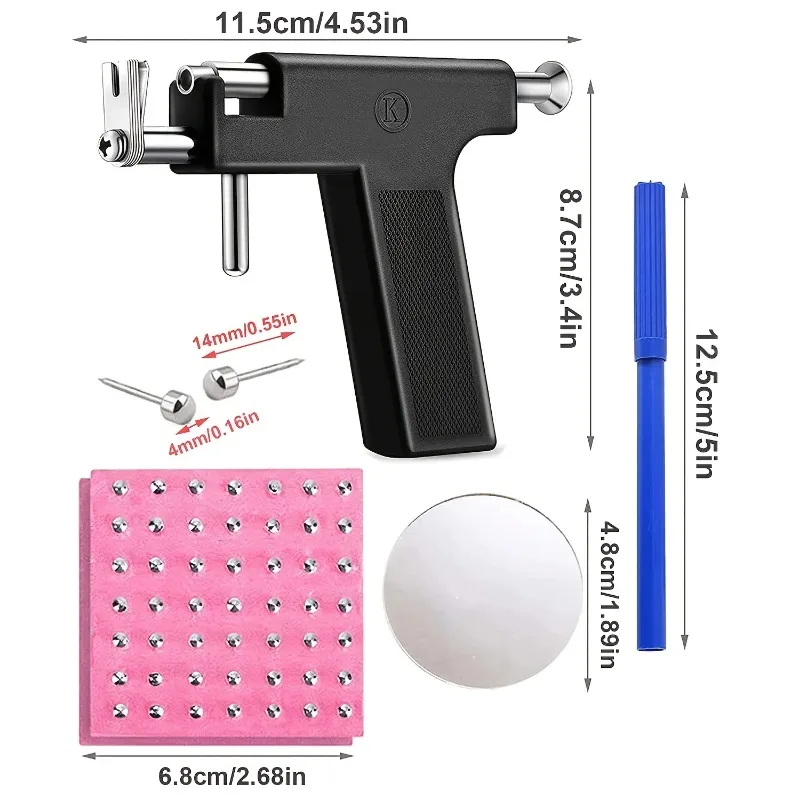 Professional Ear Piercing Gun Tool Set Professional Ear Piercing Gun Tool Set 98pcs Ear Studs Steel Ear Nose Navel Body Piercing thumbnail 3