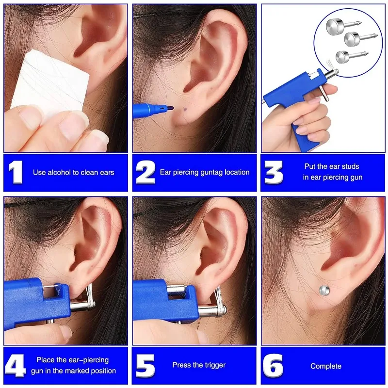 Professional Ear Piercing Gun Tool Set Professional Ear Piercing Gun Tool Set 98pcs Ear Studs Steel Ear Nose Navel Body Piercing thumbnail 6