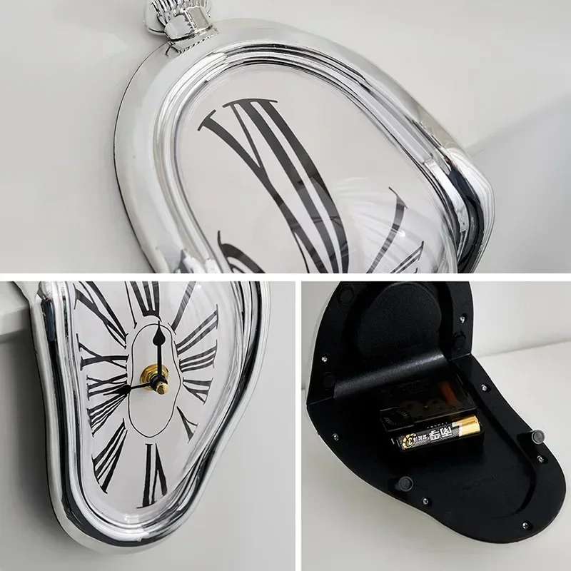 2024 New Novel Surreal Melting Distorted Wall Clocks Surrealist Salvador Dali Style Wall Watch Decoration Gift Home Garden thumbnail 5