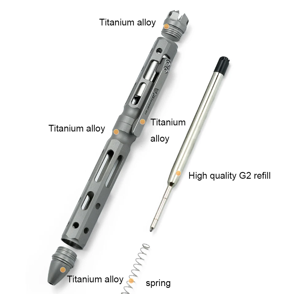 TC4 Titanium Alloy Bolt Type Tactical Pen With Back Clip Multi-functional Camping Signature Pen Self-defense Break Windows Pen