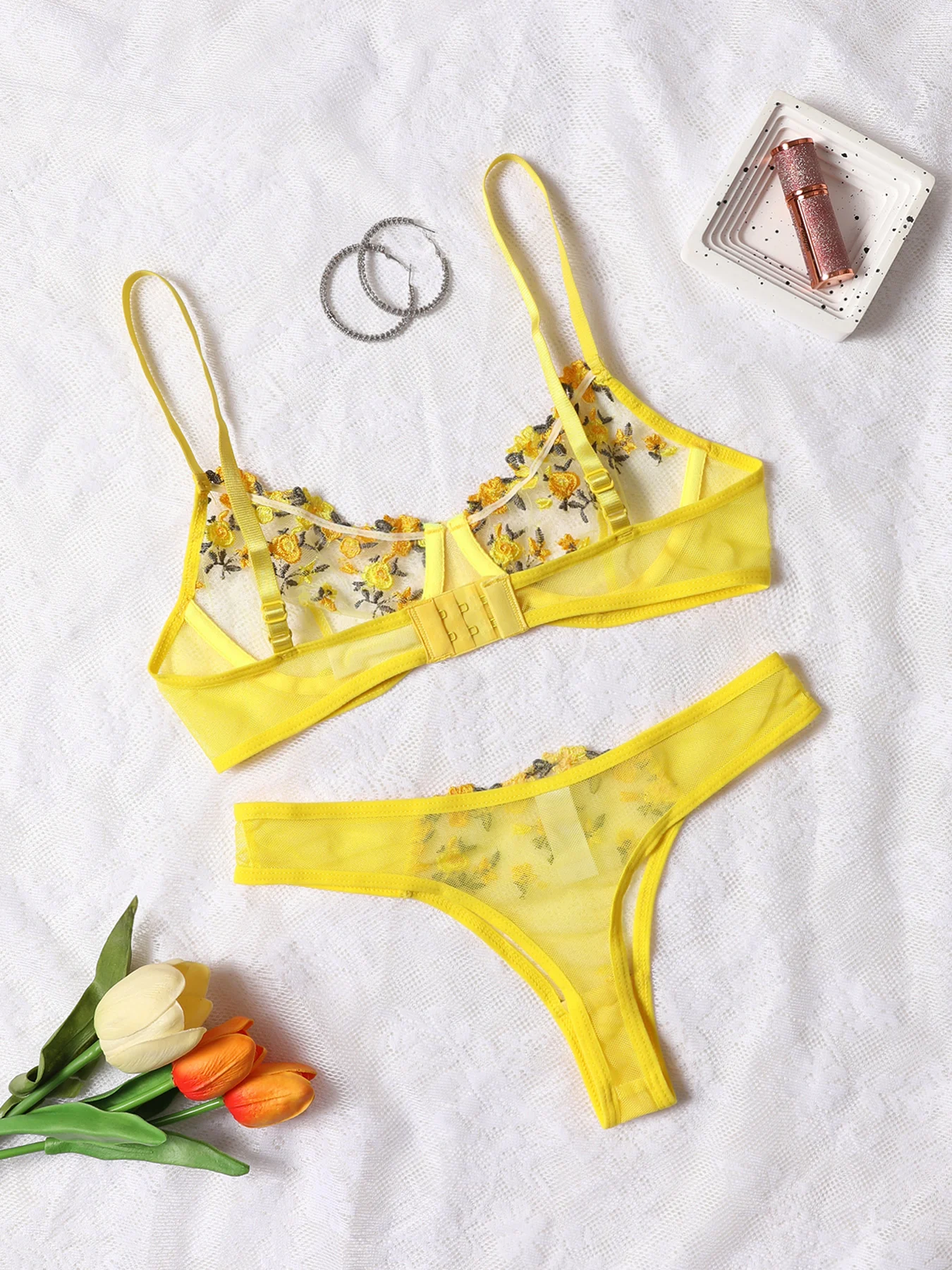 Women Sexy Lace Lingerie Push Up Lingerie Semi-Sheer Bra And Panty Sets Female Erotic Underwear Flower Embroidery Bralette Set thumbnail 4