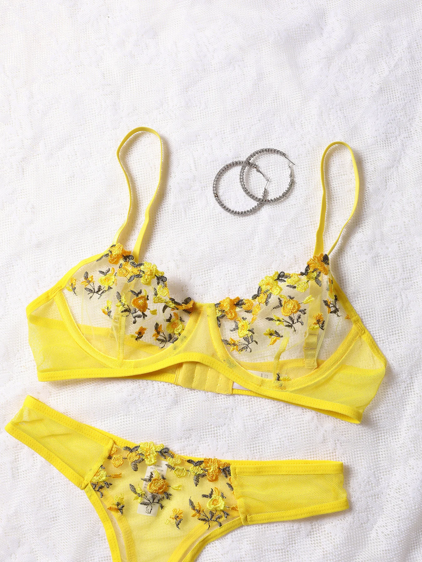 Women Sexy Lace Lingerie Push Up Lingerie Semi-Sheer Bra And Panty Sets Female Erotic Underwear Flower Embroidery Bralette Set thumbnail 5