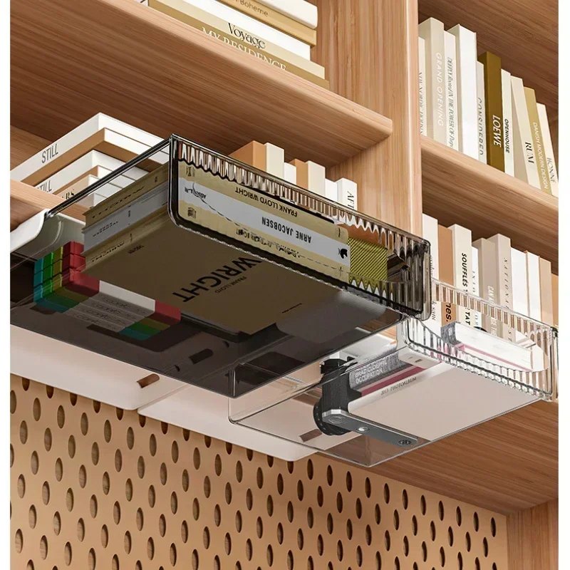 Invisible Storage Table Shelf Storage Box New Pull Out Storage Box Hanging Under Desk Drawer Large Capacity Undertable Drawer thumbnail 4