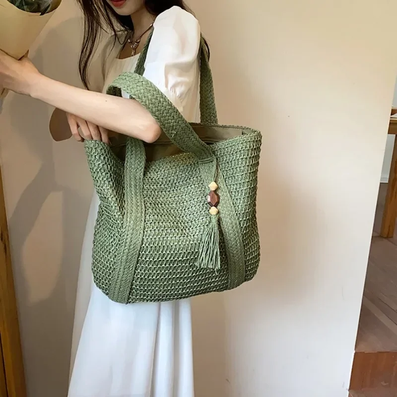 Elegant Ladies Straw Woven Handbag Women Holiday Beach Commute Casual Tote Top-Handle Bags Fashion Retro Shoulder Bags 2024 thumbnail 3