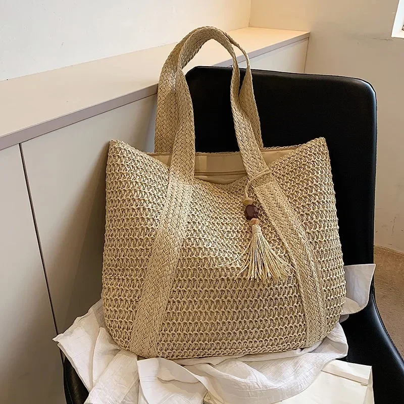 Elegant Ladies Straw Woven Handbag Women Holiday Beach Commute Casual Tote Top-Handle Bags Fashion Retro Shoulder Bags 2024 thumbnail 4