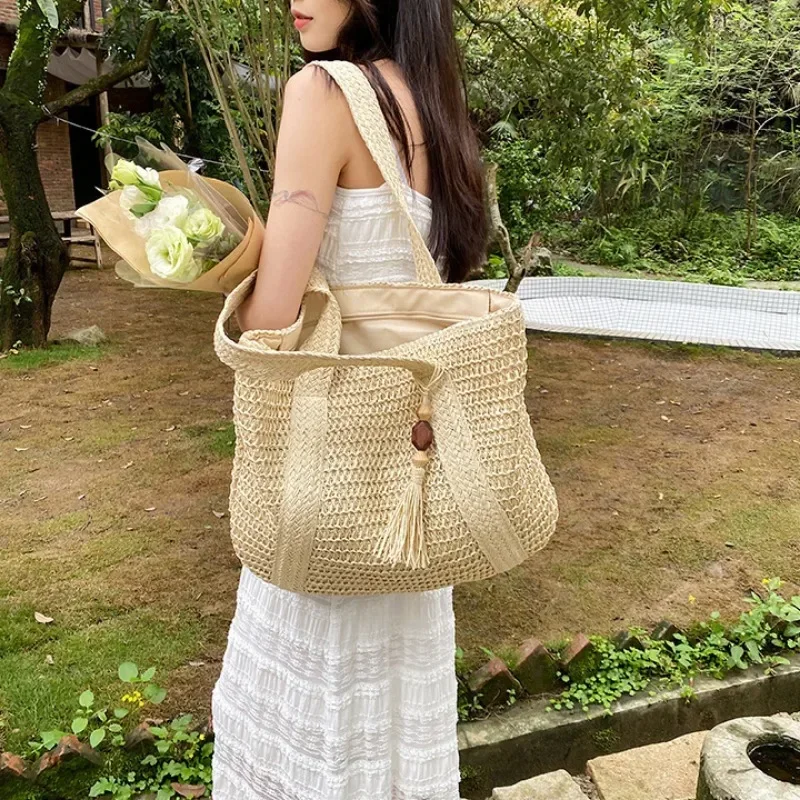 Elegant Ladies Straw Woven Handbag Women Holiday Beach Commute Casual Tote Top-Handle Bags Fashion Retro Shoulder Bags 2024 thumbnail 2