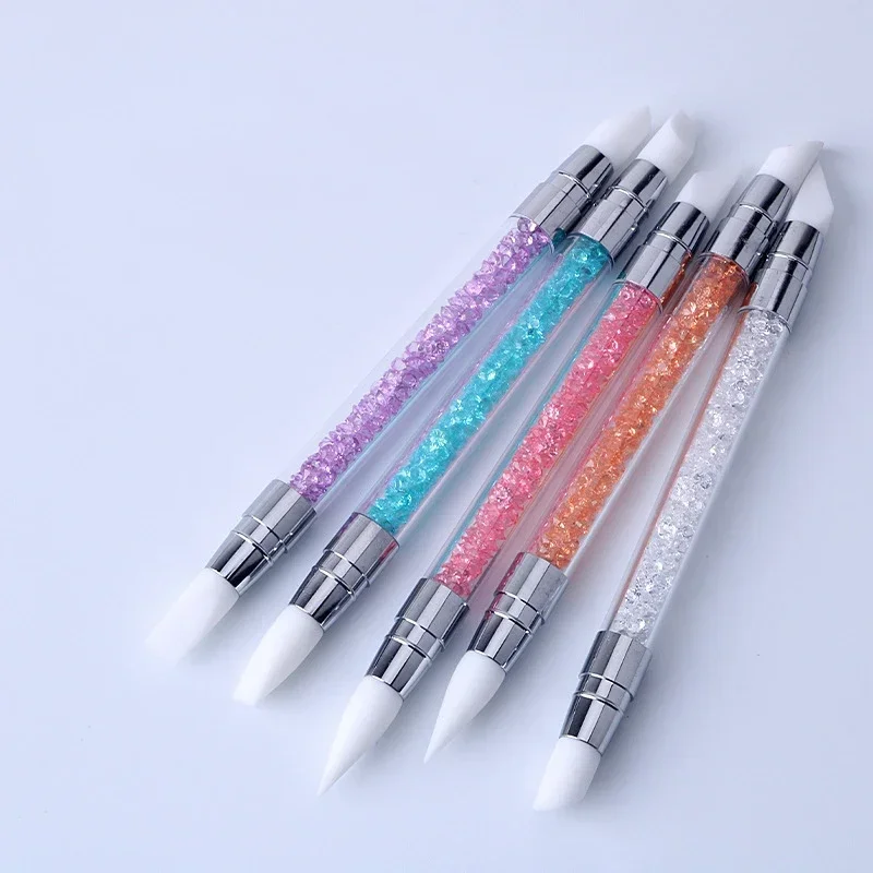 1 Pcs Dual-Ended Silicone Head Carving Dotting Pen Nail Art Brushes Rhinestone Crystal Handle Tool For DIY Gel Manicure Tools thumbnail 4