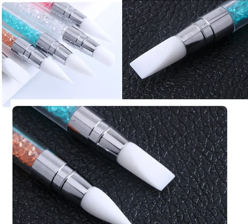 1 Pcs Dual-Ended Silicone Head Carving Dotting Pen Nail Art Brushes Rhinestone Crystal Handle Tool For DIY Gel Manicure Tools thumbnail 6