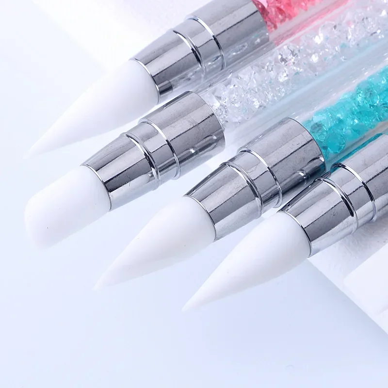 1 Pcs Dual-Ended Silicone Head Carving Dotting Pen Nail Art Brushes Rhinestone Crystal Handle Tool For DIY Gel Manicure Tools thumbnail 3