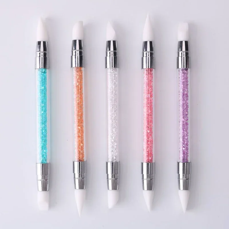 1 Pcs Dual-Ended Silicone Head Carving Dotting Pen Nail Art Brushes Rhinestone Crystal Handle Tool For DIY Gel Manicure Tools thumbnail 5