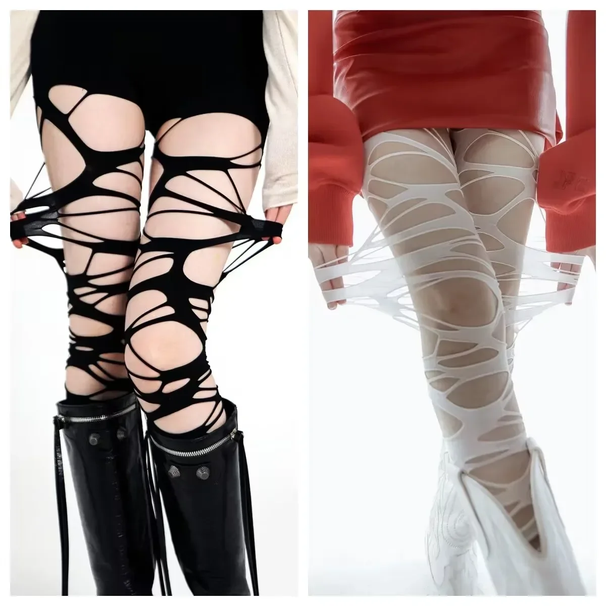 Fashion Punk Torn Strap Holes Tights Nue Sexy Lolita Gothic Spider Web Stockings Ladies Y2k Black Mesh Soft Tights High Hosiery thumbnail 2