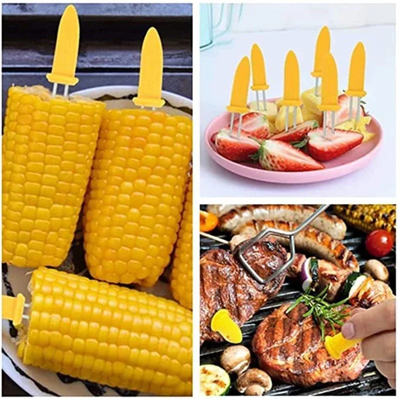 10pcs Fork Corn Skewer Stainless Steel Corn Holders Corn On The Cob Skewers Fruit Forks Outdoor Camping Cooking Barbecue Tool thumbnail 5