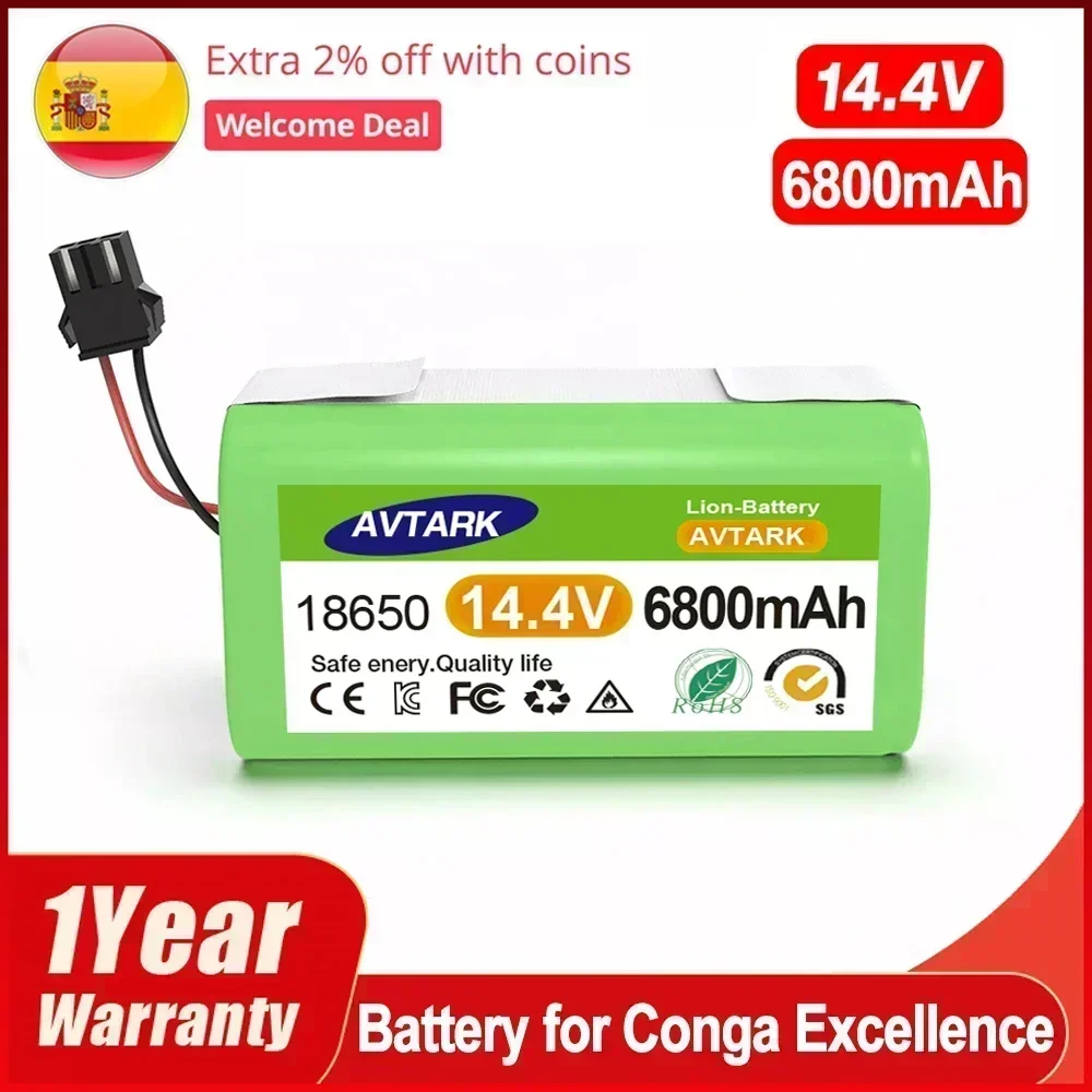 NEW 14.4V 6800mAh Li-ion Battery for Conga Excellence 950 990 1090 1790 1990 Deebot N79S N79 DN622 Eufy Robovac 11S 12 X500 thumbnail 2