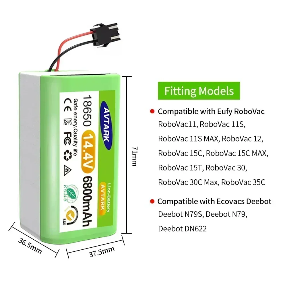 NEW 14.4V 6800mAh Li-ion Battery for Conga Excellence 950 990 1090 1790 1990 Deebot N79S N79 DN622 Eufy Robovac 11S 12 X500 thumbnail 3