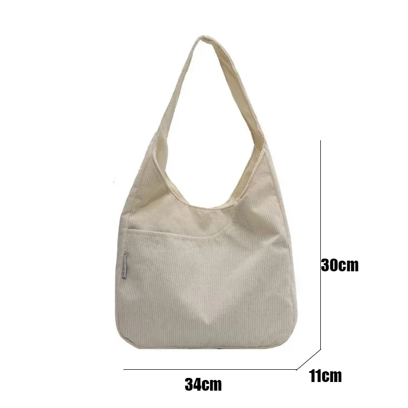 Canvas Shoulder Women's Tote Bag Corduroy Simple Casual Large Capacity Designer Handbags For Women Travel Solid Shopper Bag thumbnail 6