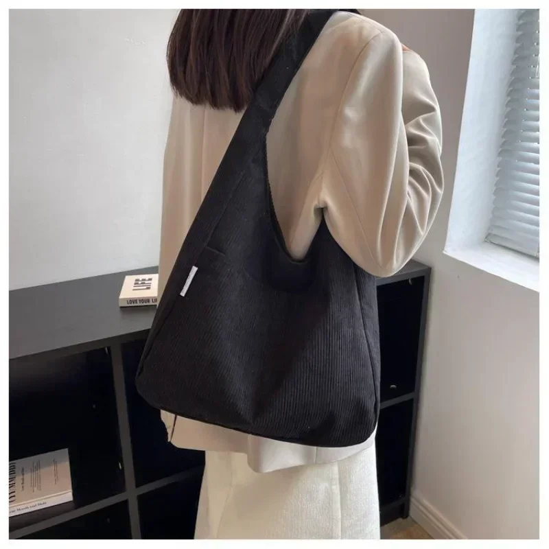 Canvas Shoulder Women's Tote Bag Corduroy Simple Casual Large Capacity Designer Handbags For Women Travel Solid Shopper Bag thumbnail 3