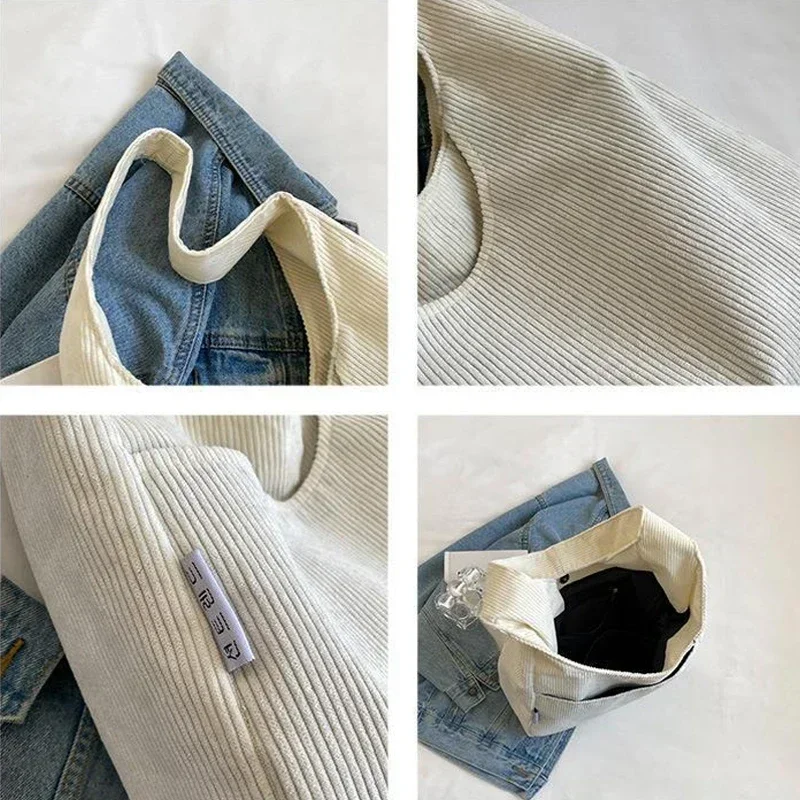 Canvas Shoulder Women's Tote Bag Corduroy Simple Casual Large Capacity Designer Handbags For Women Travel Solid Shopper Bag thumbnail 5
