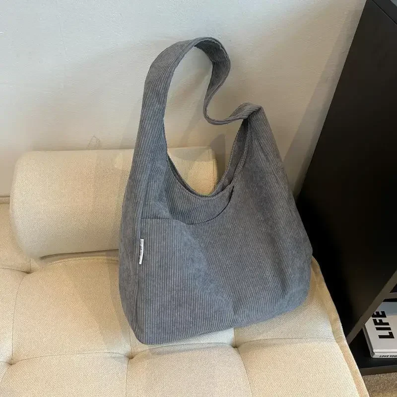 Canvas Shoulder Women's Tote Bag Corduroy Simple Casual Large Capacity Designer Handbags For Women Travel Solid Shopper Bag thumbnail 2