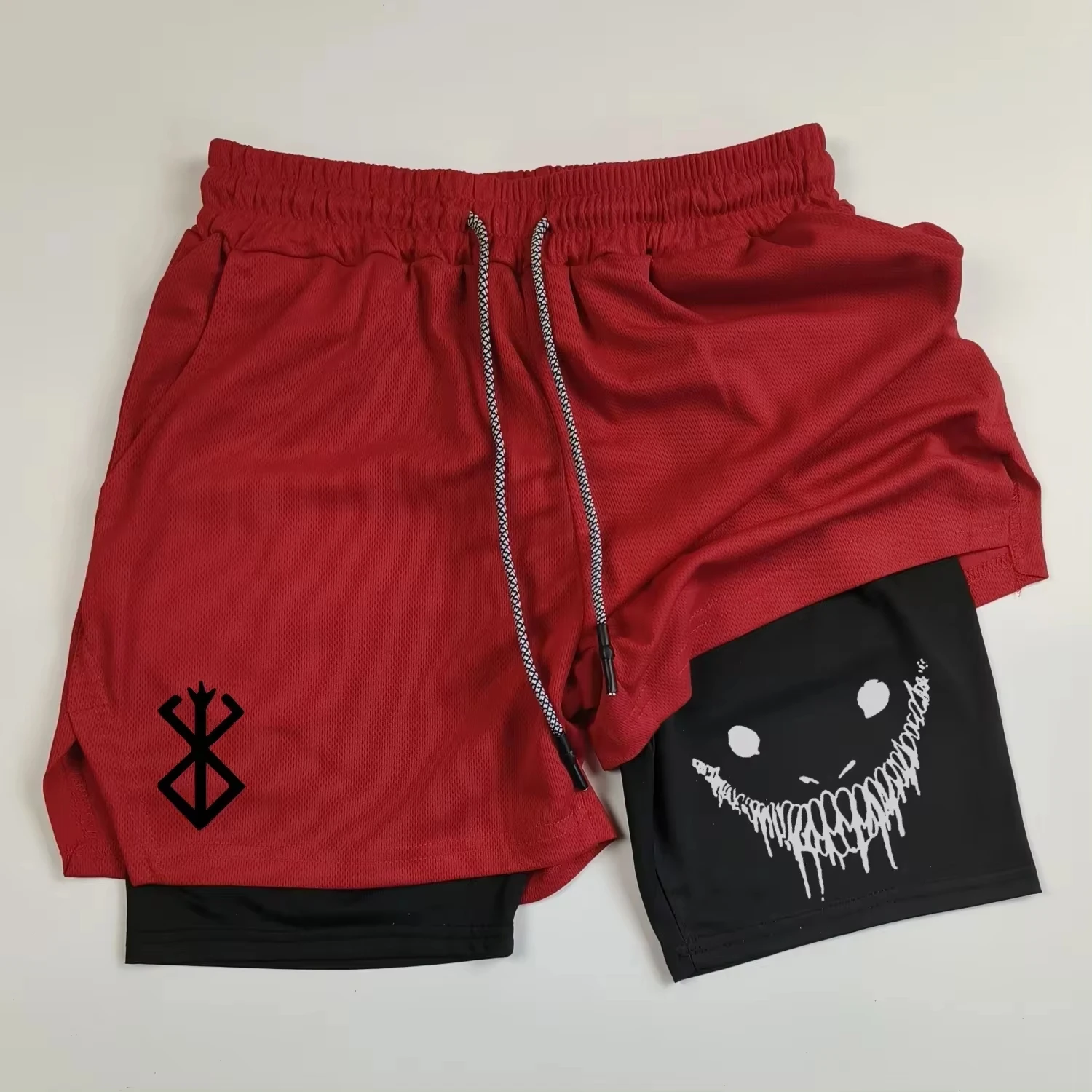 Anime Berserk Running Shorts Men Fitness Gym Training 2 in 1 Sports Shorts Quick Dry Workout Jogging Double Deck  Towel Shorts thumbnail 6