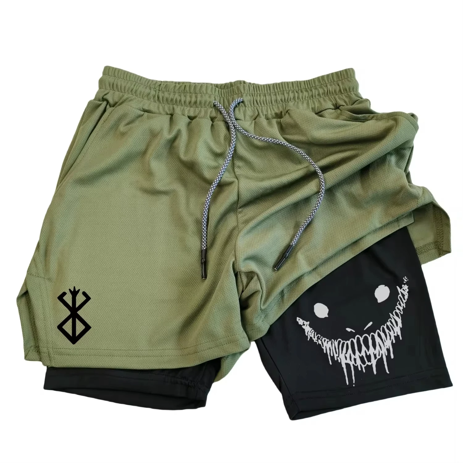 Anime Berserk Running Shorts Men Fitness Gym Training 2 in 1 Sports Shorts Quick Dry Workout Jogging Double Deck  Towel Shorts thumbnail 2