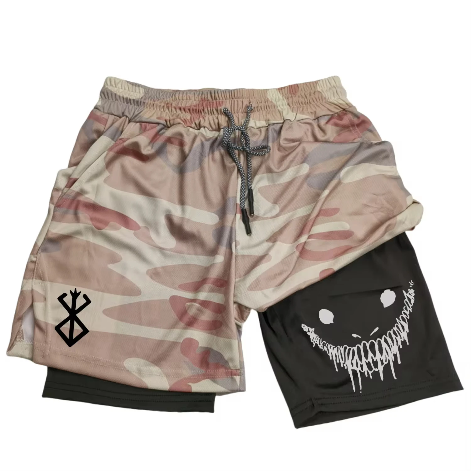 Anime Berserk Running Shorts Men Fitness Gym Training 2 in 1 Sports Shorts Quick Dry Workout Jogging Double Deck  Towel Shorts thumbnail 3