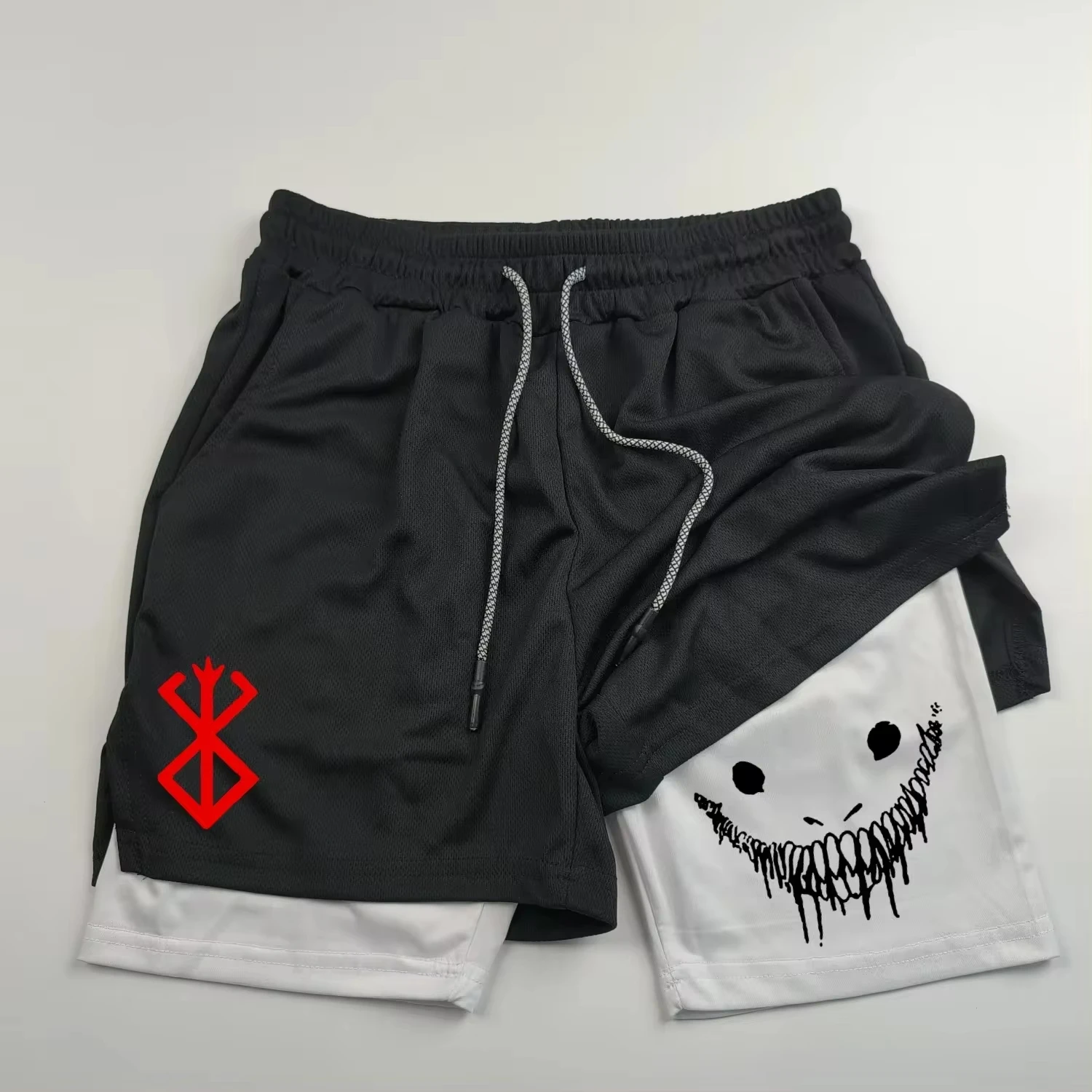 Anime Berserk Running Shorts Men Fitness Gym Training 2 in 1 Sports Shorts Quick Dry Workout Jogging Double Deck  Towel Shorts thumbnail 4