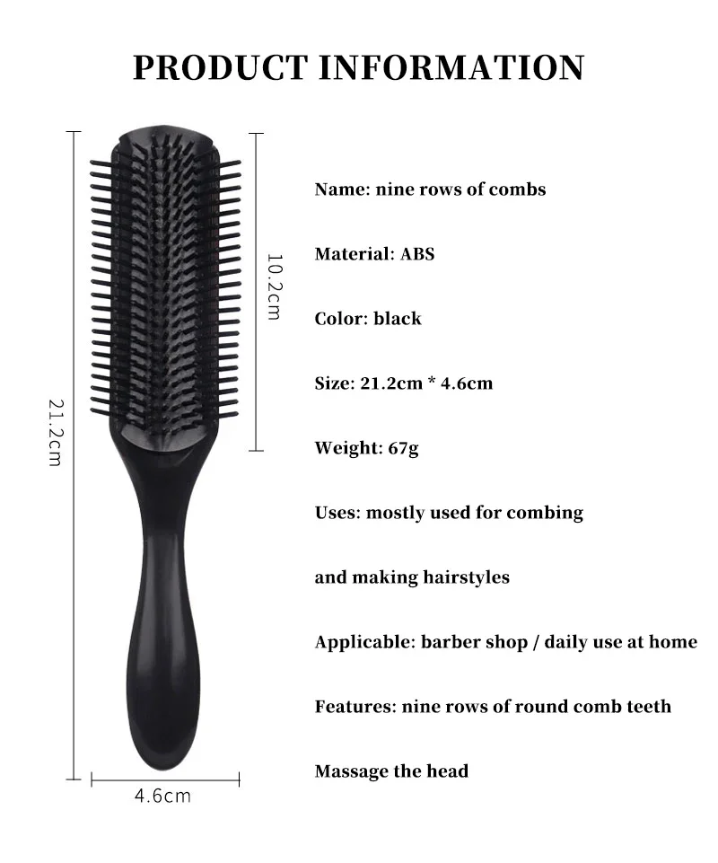 1pc anti-static exfoliating massage curling brush detachable nine row plastic comb hair styling comb Special for real hair wigs thumbnail 5
