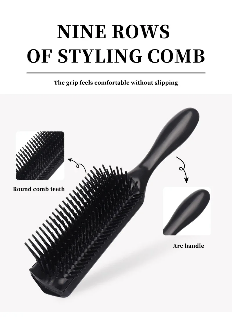 1pc anti-static exfoliating massage curling brush detachable nine row plastic comb hair styling comb Special for real hair wigs thumbnail 2