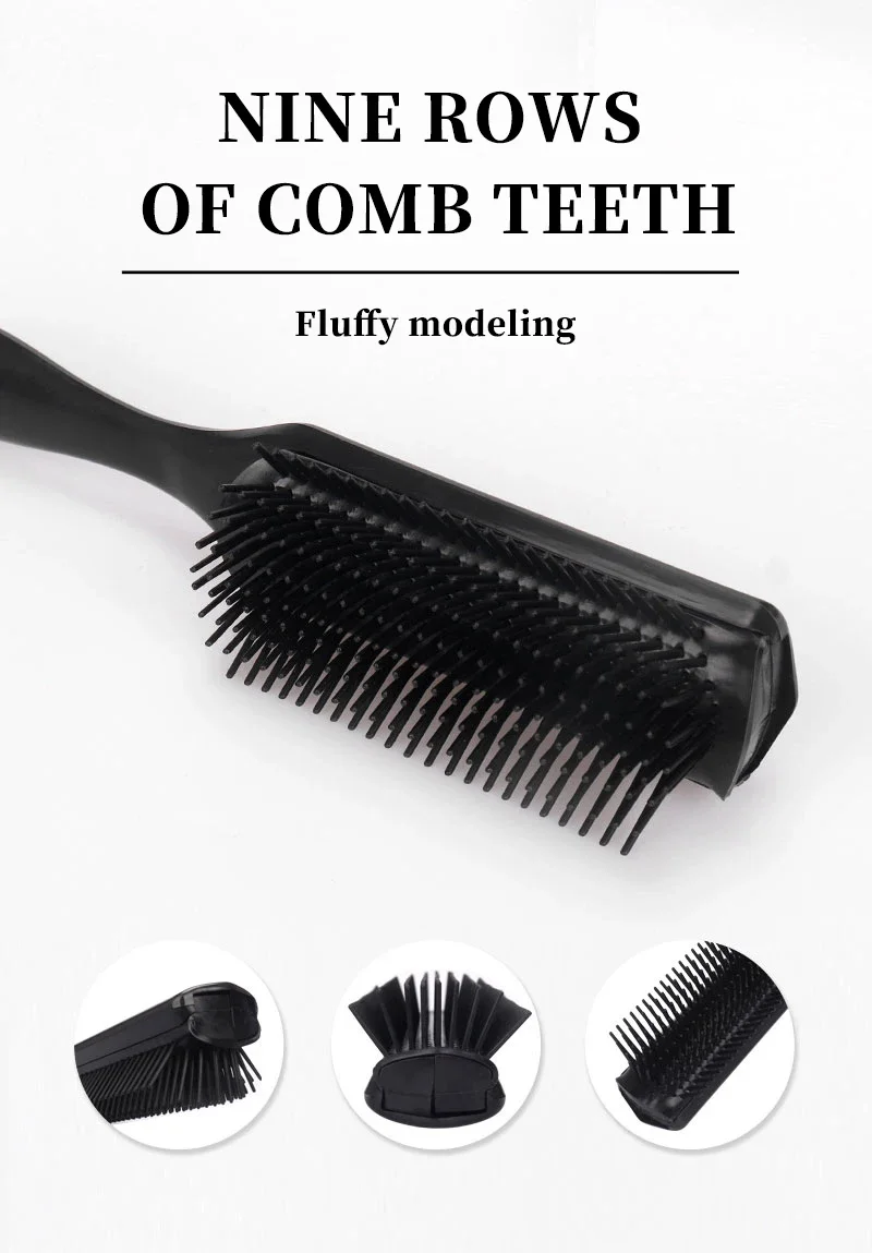 1pc anti-static exfoliating massage curling brush detachable nine row plastic comb hair styling comb Special for real hair wigs thumbnail 4