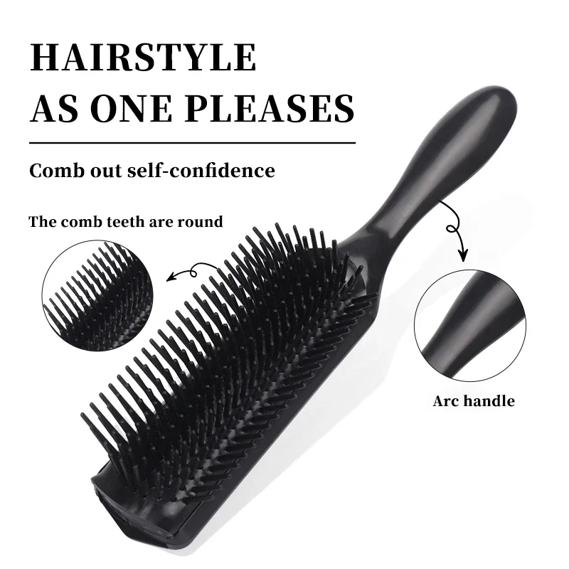 1pc anti-static exfoliating massage curling brush detachable nine row plastic comb hair styling comb Special for real hair wigs thumbnail 6