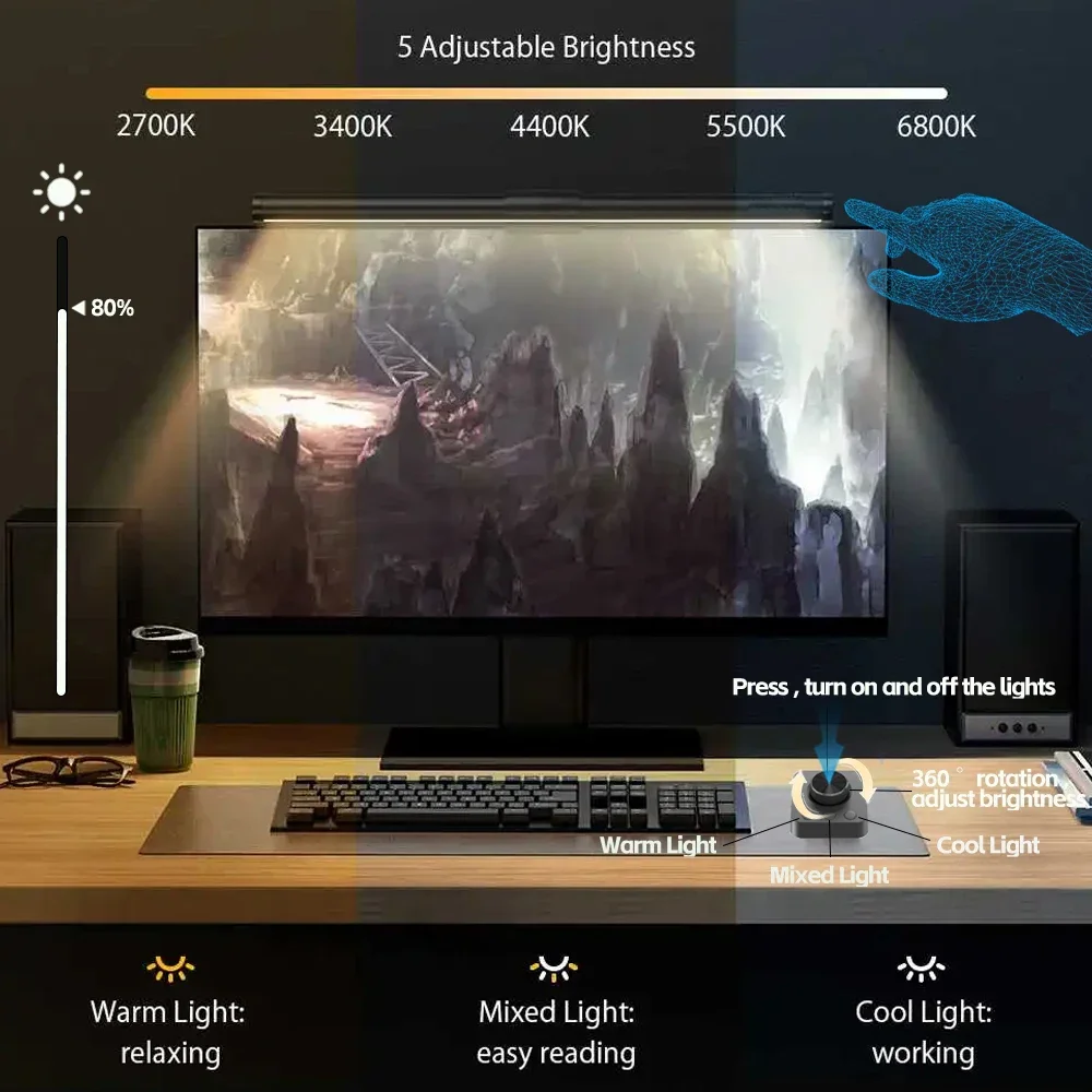 LED Monitor Light Bar Computer Screen Hanging Lights RGB  Atmosphere Table Lamp For Work Study Read Gaming Dimming Lighting 44cm thumbnail 3