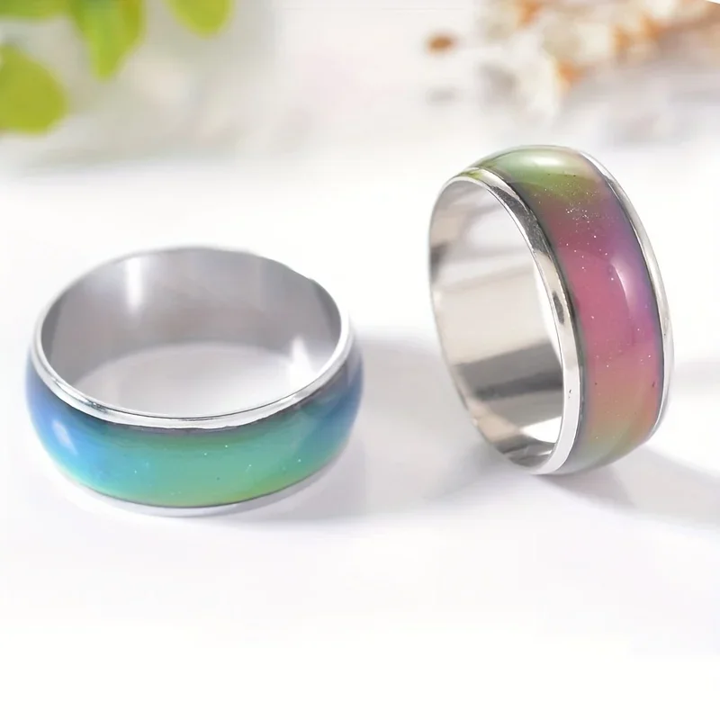 Fashion Stainless Steel Discoloration Changing Mood Ring Thermal Reaction Design Ring Family Friends Perfect Gift thumbnail 4