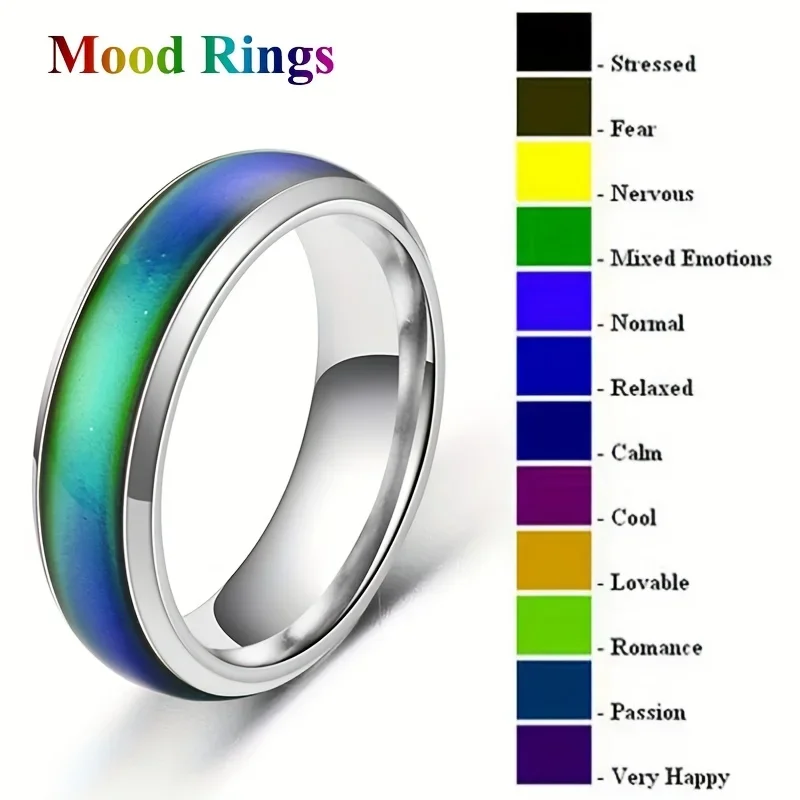 Fashion Stainless Steel Discoloration Changing Mood Ring Thermal Reaction Design Ring Family Friends Perfect Gift thumbnail 2