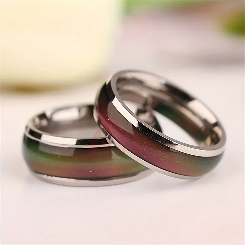 Fashion Stainless Steel Discoloration Changing Mood Ring Thermal Reaction Design Ring Family Friends Perfect Gift thumbnail 5