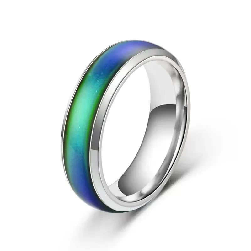 Fashion Stainless Steel Discoloration Changing Mood Ring Thermal Reaction Design Ring Family Friends Perfect Gift thumbnail 3