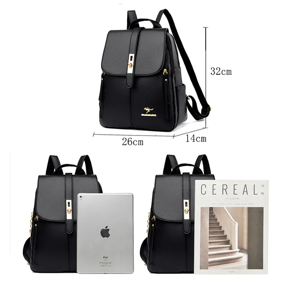 Women Large Capacity Backpack High Quality Leather Vintage Bags for Women School Bags Travel Rucksack Ladies Bookbag Knapsack thumbnail 4