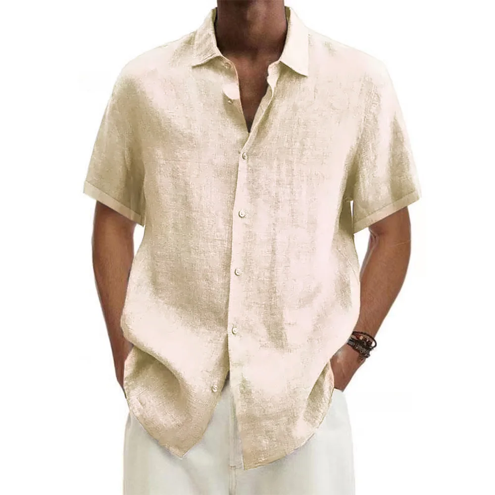 men Cotton Linen Hot Sale Men's Short-Sleeved Shirts Summer Solid Color Turn-down collar Casual Beach Style Plus Size tops thumbnail 6