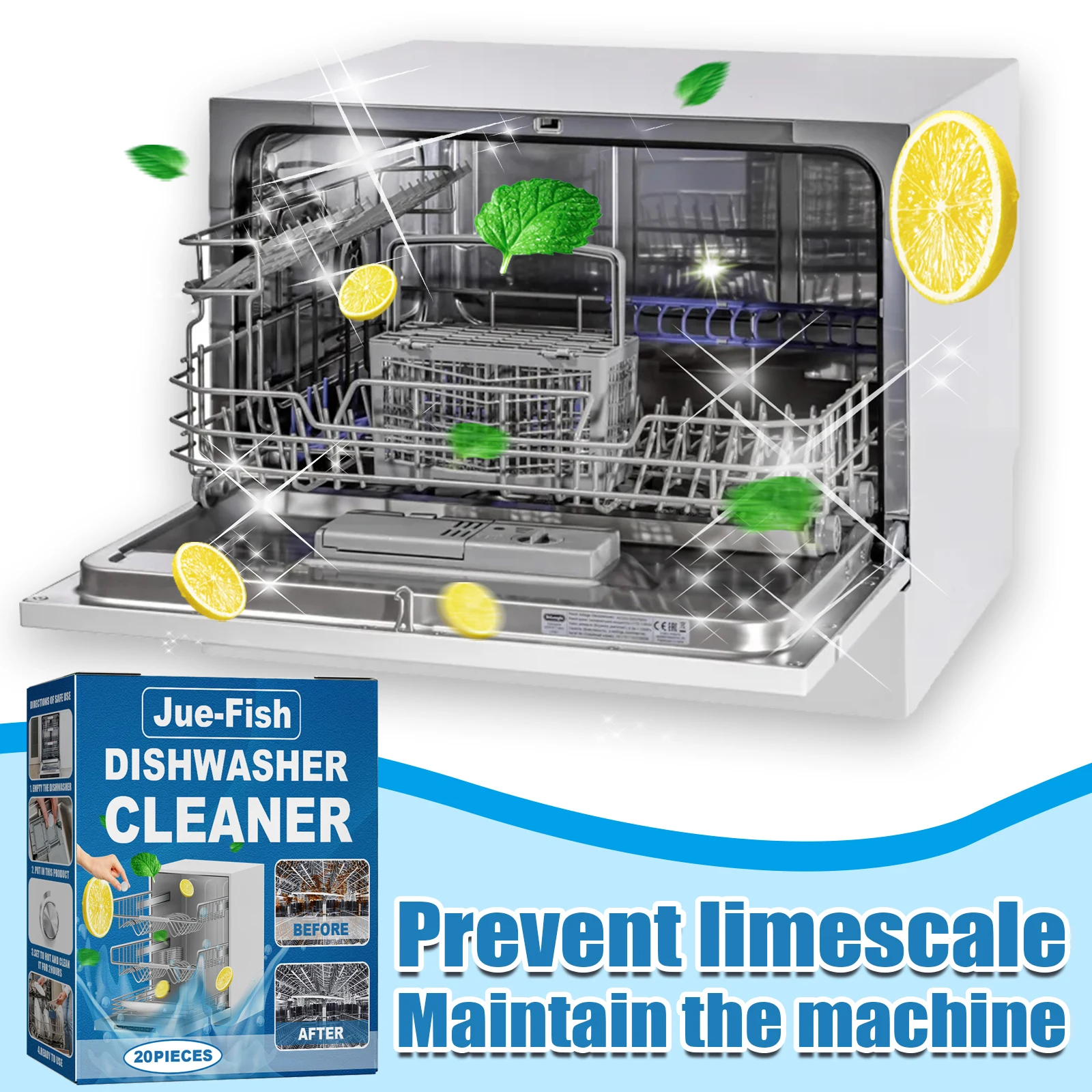 20/40/60PCS Dishwasher Cleaner Tablets - Deep Clean & Deodorize for Built-in/Desktop Dishwashers - Remove Grease Limescale thumbnail 3