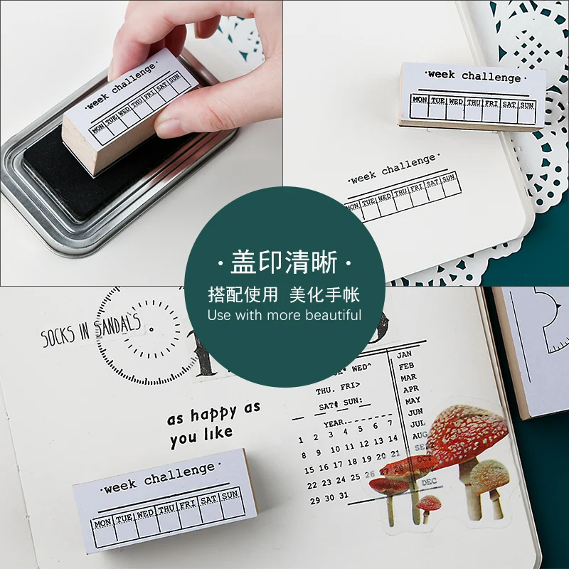 Handbook function Record/time/daily/challenge DIY wooden rubber stamps for scrapbooking stationery decorative Office Supplie set thumbnail 2