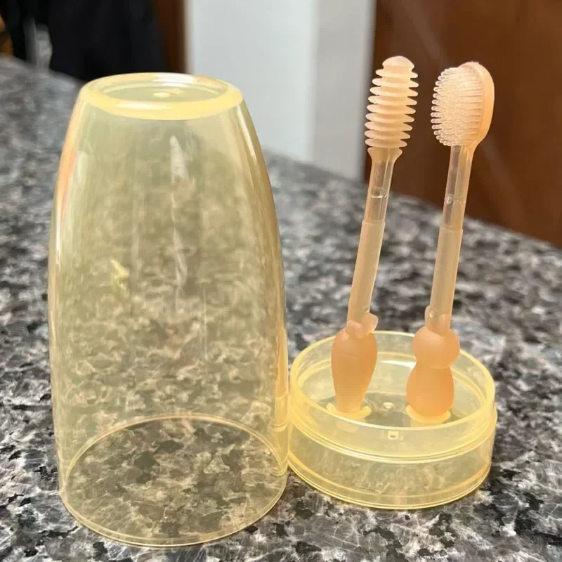 Baby Soft Bristle Toothbrush Silicone Tongue Brush Infant Toddler Oral Care Toothbrush Training Teeth Brush with Cover BPA Free thumbnail 6