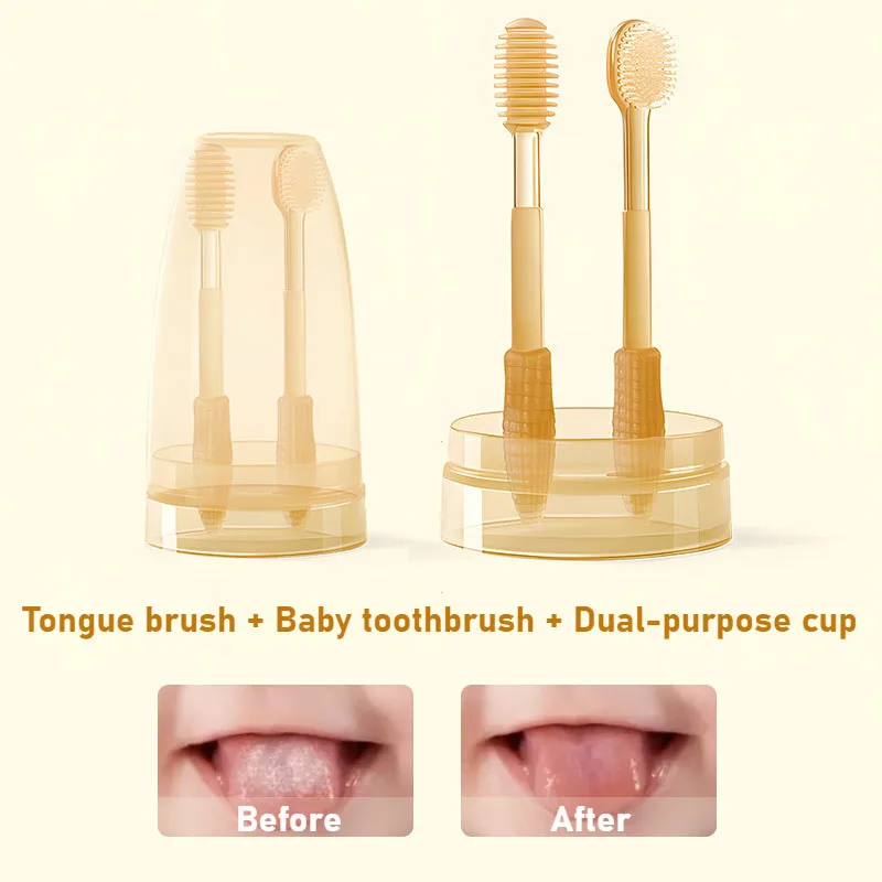Baby Soft Bristle Toothbrush Silicone Tongue Brush Infant Toddler Oral Care Toothbrush Training Teeth Brush with Cover BPA Free thumbnail 2