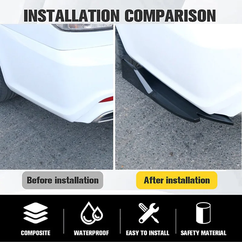 Pair Universal Car Rear Bumper Spoiler Lip Carbon Fiber Wing Trim Protection Anti-crash Diffuser Side Skirt Wrap Angle Splitter thumbnail 3
