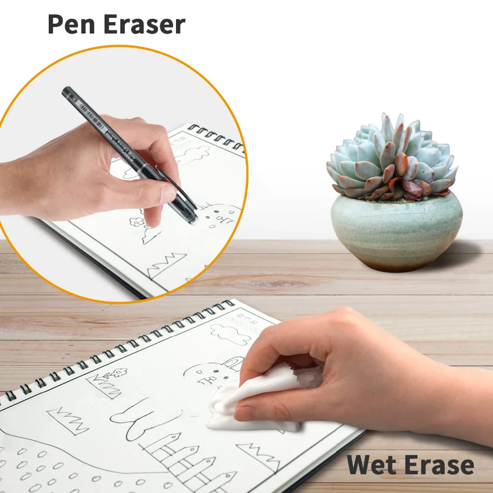 A6 Reusable Erasable Notebook black notebook Microwave Wave Cloud Erase Notepad Note Pad Lined With Pen save paper thumbnail 4